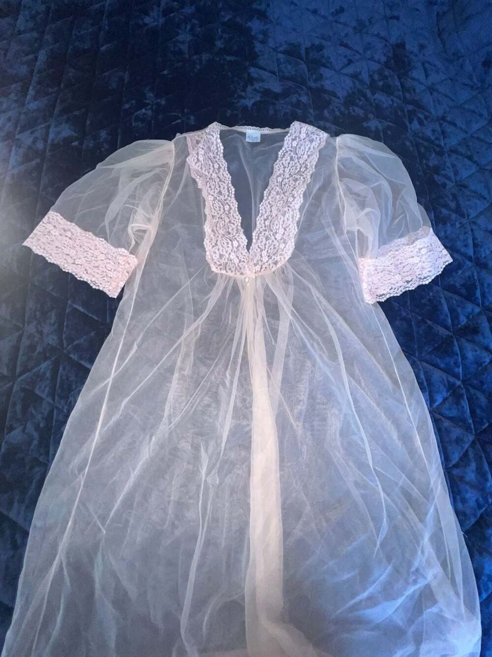 Vintage Elsie of Miami Sheer Pink Peignoir Robe with Lace Trim